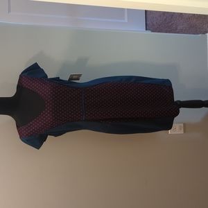 Beautiful Teal dress with red geometric arrow pattern